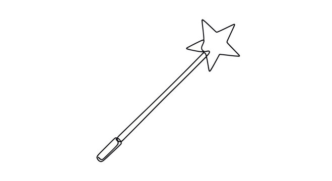 Hand-drawn star magic wand on white background, simple line art illustration