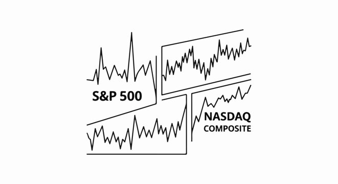 Abstract representation of stock market fluctuations and trends for major indices