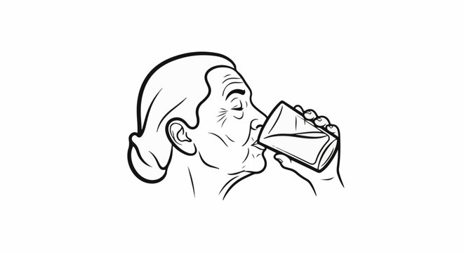 Elderly person drinks from a glass