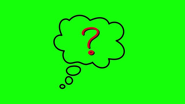 Question mark in speech bubble, Brainstorming. thinking and looking for answer animation. uncertainty, no solution concept. isolated on green background. 4K Video