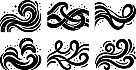 Fototapeta premium Black and white abstract swirling wave and knot vector art set