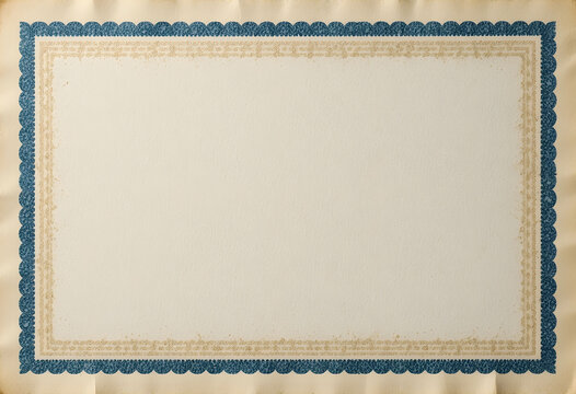 Vintage Certificate Paper with Blue Geometric Border and Beige Center