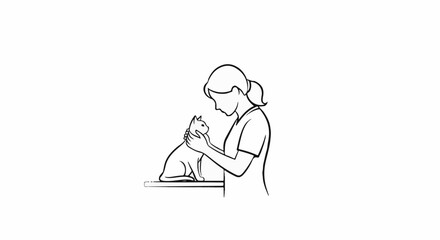 Fototapeta premium Person gently petting a cat in a simple line drawing