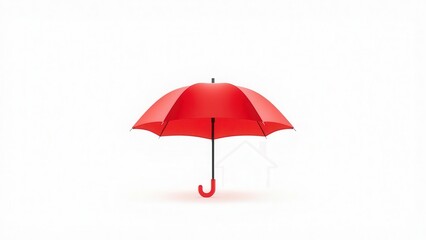 Obraz premium A red umbrella stands isolated on a plain white background, weather protection, safety symbol, rain accessory.