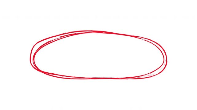 Oval frame hand drawing, round selection, circle self drawing animation. Irregular circle drawing. Red color line. isolated on white background. 4K Video