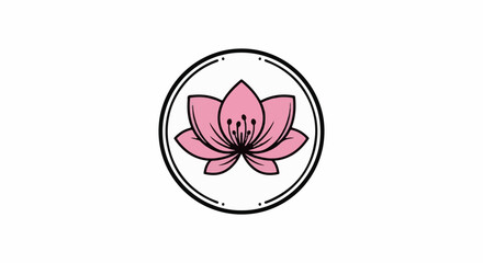 Fototapeta premium A simple, elegant pink lotus flower illustration within a circular frame