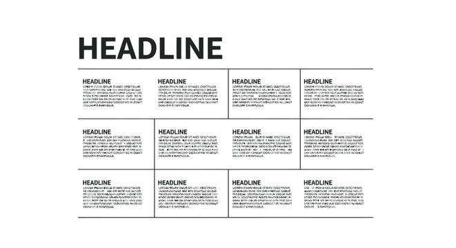 Minimalist page layout with headlines and placeholder text.