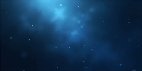 An abstract blue background blends a starry night sky and deep ocean water with bright nebula light and artistic galaxy particles for a cosmic universe design © Art Lover 