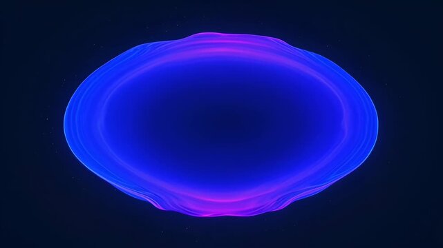 Abstract blue purple oval glowing ring shape dark space background, abstract neon oval ring glowing dark blue background, purple magenta luminous shape with empty center, abstract neon blue