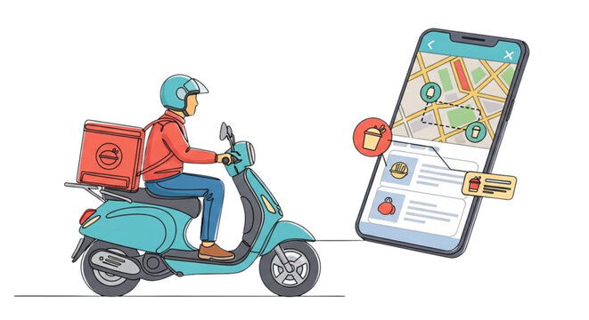 Vector Food Delivery Courier Scooter Mobile App Modern Flat Minimal Illustration