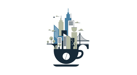 Naklejka premium Coffee cup with city skyline creative vector illustration