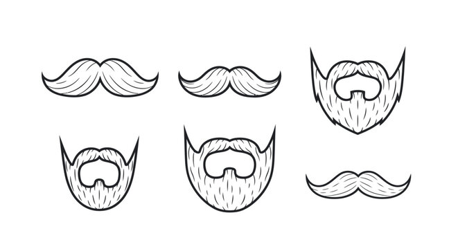 Set of vintage mustache and beard style vector icons