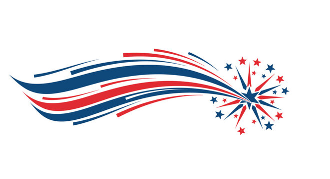 Patriotic red and blue swoosh with stars isolated on white background.