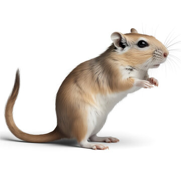Cute Gerbil Standing Isolated on White Background Small Sandy Brown Rodent Portrait Curious Desert Rat Exotic Pet PNG