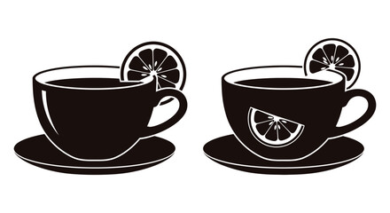 Obraz premium Two cups of tea with lemon slices a contrasting design on transparent background silhouette