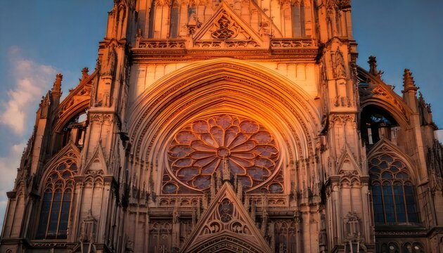 Magnificent Gothic Architecture - A Detailed View of a Grand Cathedral Facade.