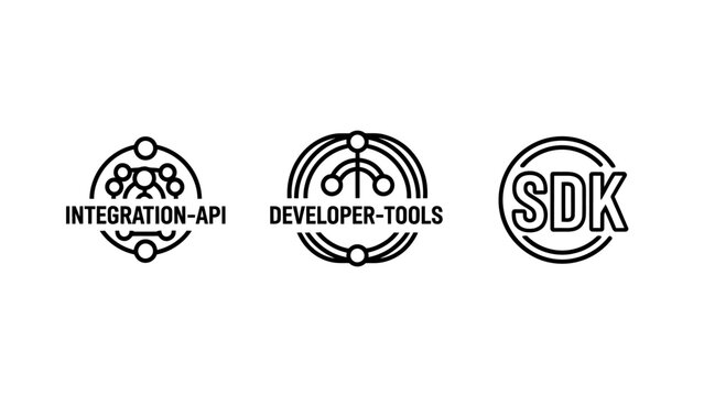 Integration api developer tools sdk icons with integration developer software development programming technology collection business application interface connectivity building components