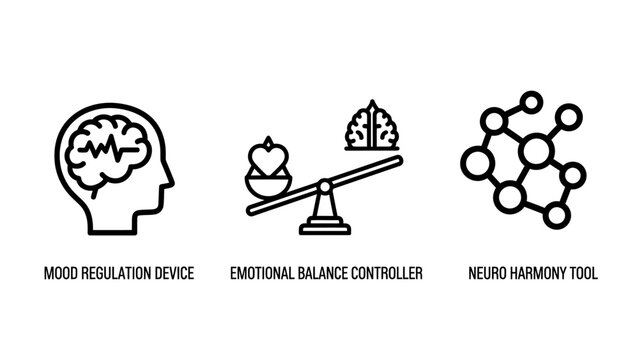Mental health and well-being icons - brain activity emotional balance scale molecular harmony tools self care molecular structure line art regulation psychology molecule cognitive