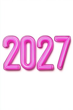 Neon Pink 2027 Year Digits Isolated on White Background for Event Promotion and Celebrations.