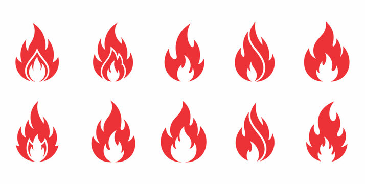 Collection of various red flame icons.