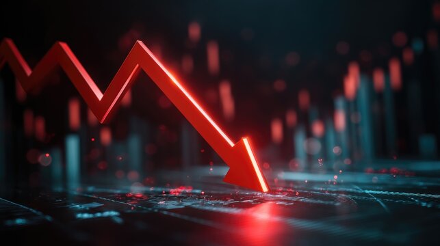 Red Arrow Downward Trend in Financial Market Background with Data
