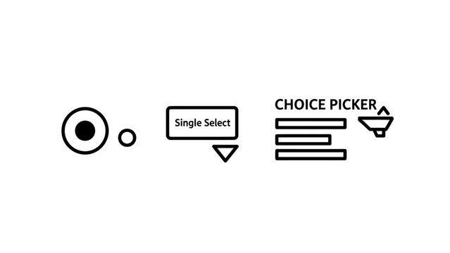 User interface selection and choice picker icons set with selection interface dropdown navigation software application controls elements interaction component clickable platform settings