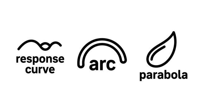 Mathematical curve and geometry line icons depicting response curve arc and parabola shapes with mathematics geometry parabola education functions mathematical abstract academic calculus