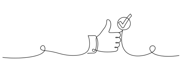 Plakat Continuous line art: thumbs up and check mark symbolizing approval. No editable stroke