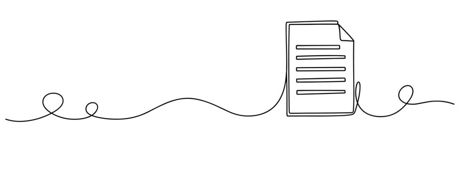 Minimalist line art document with flowing lines and pen icon. No editable stroke