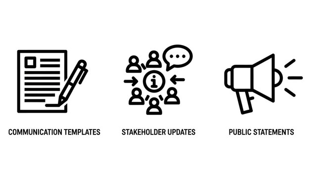 Communication templates and stakeholder updates icon set with communication templates stakeholder statements information business megaphone notification announcement document management