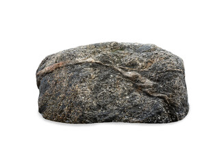 Solid basalt boulder with white quartz vein isolated on white. © fotomaster