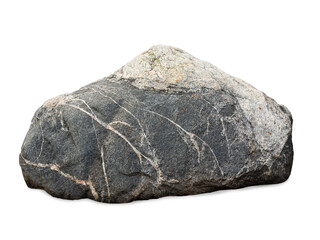Solid granite boulder with white veins isolated on white background. © fotomaster
