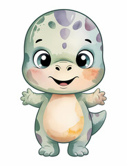 Fototapeta premium Cute Baby Dinosaur Character in Watercolor Style Isolated on White Background