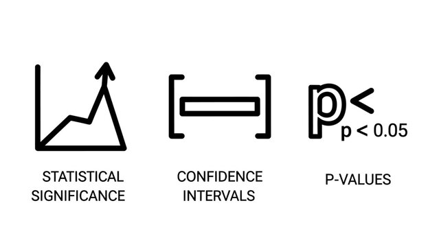 Statistical analysis symbols showing significance confidence intervals p-values with statistics analysis significance confidence intervals mathematics research methodology evidence hypothesis