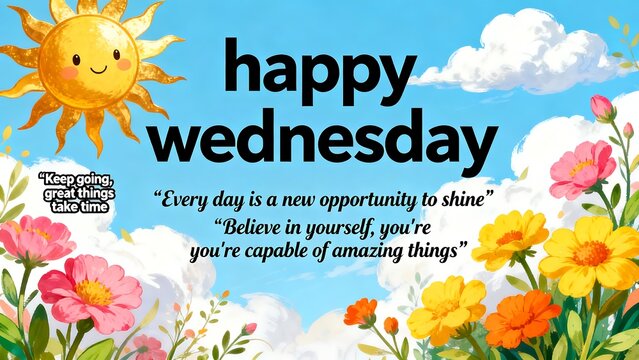 Happy Wednesday Greeting With Flowers And Coffee