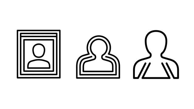 Profile icons: portrait frame user silhouette persona outline with human figure contact information silhouette portrait character identity individual representation iconography headshot