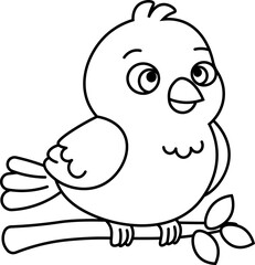 Fototapeta premium Cute Bird is sitting on a Branch Illustration vector outline