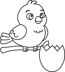 Obraz premium Cute Birds with egg sitting on a Branch Illustration vector outline