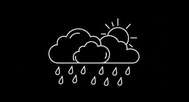 Weather Forecast Icon Showing Rain Clouds And Sun Rays