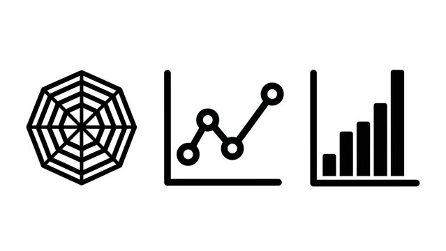 Spider web line graph bar chart icons with analysis statistics illustration information progress business visualization performance comparison planning strategy connection structure