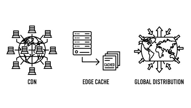 Network connection edge cache global distribution icons with technology infrastructure content delivery network connection internet information technology computer communication illustration