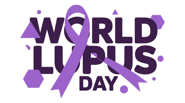 World Lupus Day vector illustration with purple awareness ribbon and geometric shapes background on white