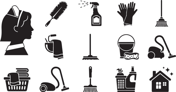 Cleaning Service Icons and Household Supplies Vector Set