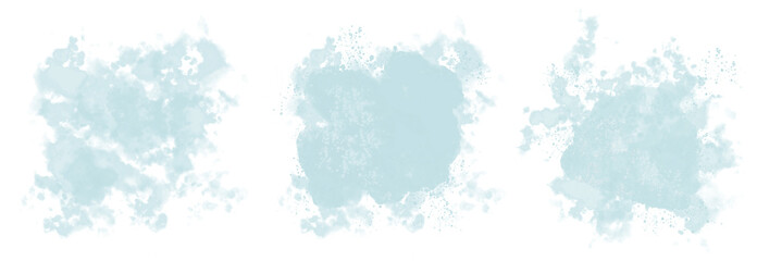 Fototapeta premium Pastel Blue Watercolor Blotches – Abstract Artistic PNG Elements. 3 hand‑painted watercolor shapes ideal for branding, digital artwork, scrapbooking, decorative compositions, and minimalist layouts.