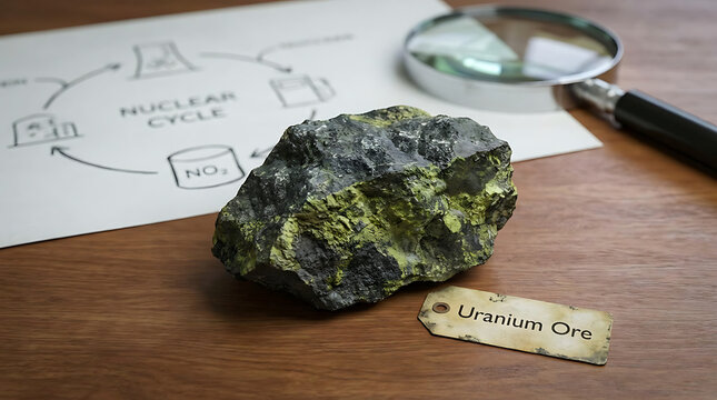 Raw Uranium Ore Mineral Sample Representing Radioactive Natural Resource Extraction for Nuclear Fuel Cycle Geological Specimen Study and Energy Industry Science Research