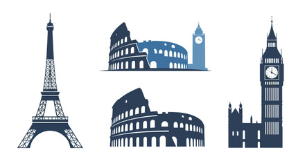 Famous Landmarks of Europe City Skyline.