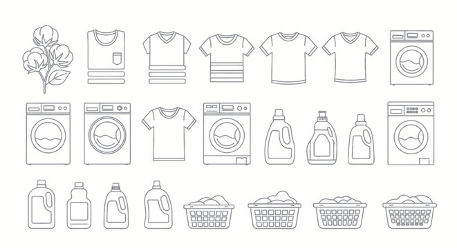 Laundry and cleaning supplies icons.