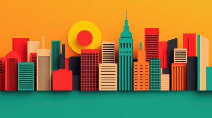 Fototapeta premium Stylized cityscape in Bauhausstyle geometric illustration
