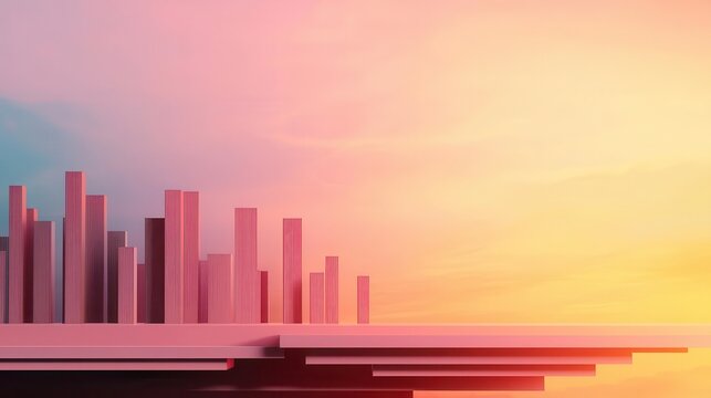 Conceptual future city with layered geometric buildings and skywalks