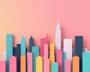 Obraz premium Lowpoly style cityscape illustration in minimal pastel tones